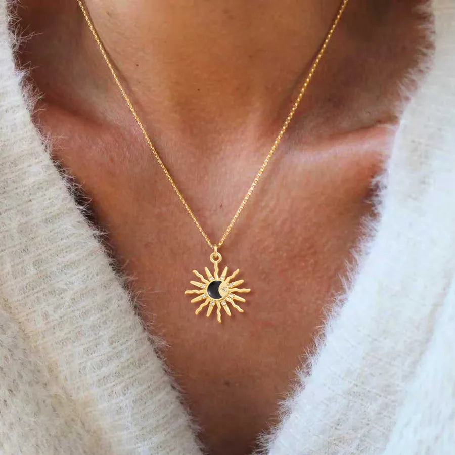 Gold Sun Pendant Necklace – Stainless Steel & Copper