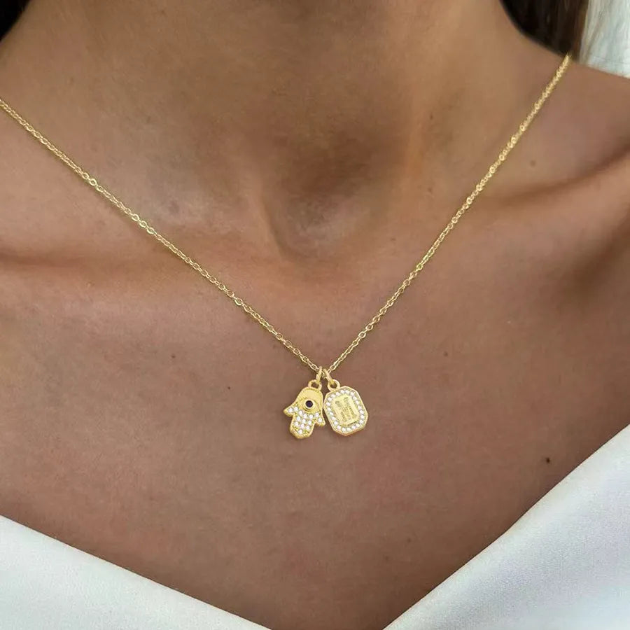 Gold Hand of Fatima Pendant Necklace