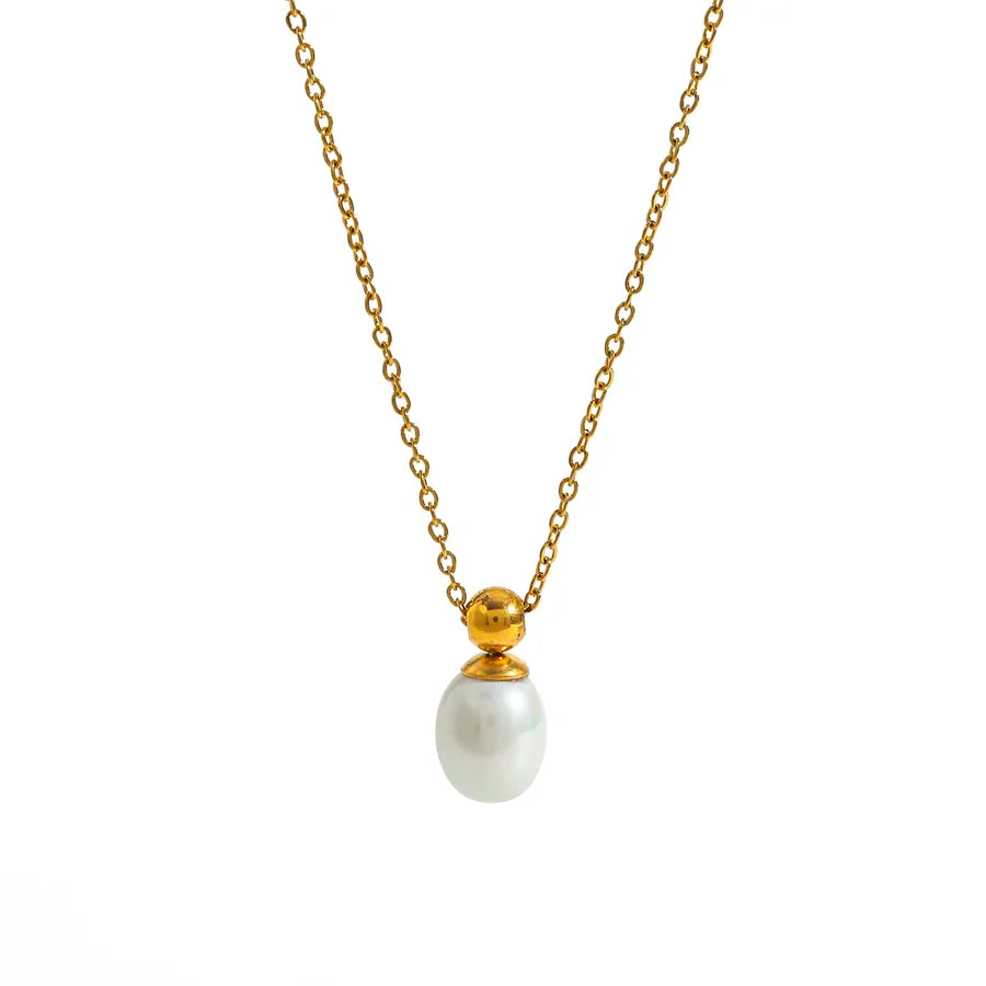 18K Gold Plated Pearl Bead Pendant Necklace