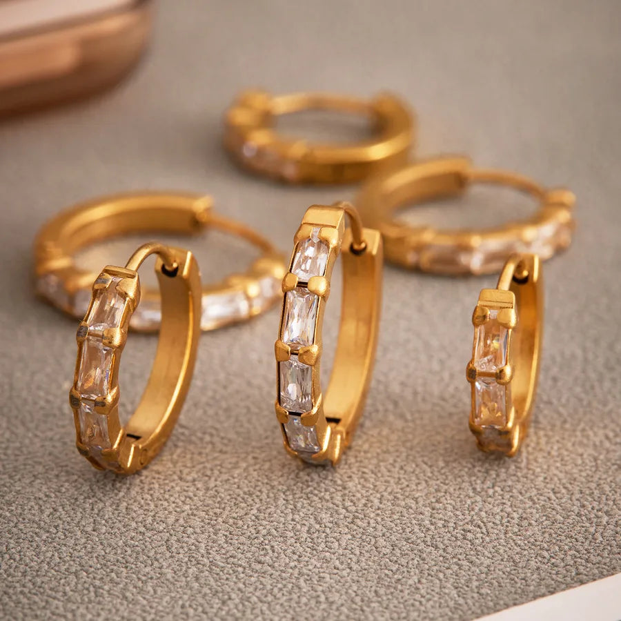 18K Gold Zircon Cross Earrings for Women