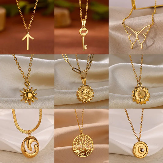 18K Gold Plated Geometric Pendant Necklace