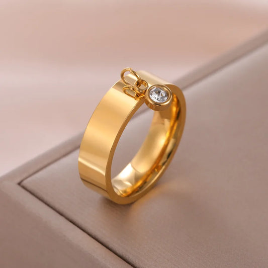 18K Gold Plated Stainless Steel Diamond Ring
