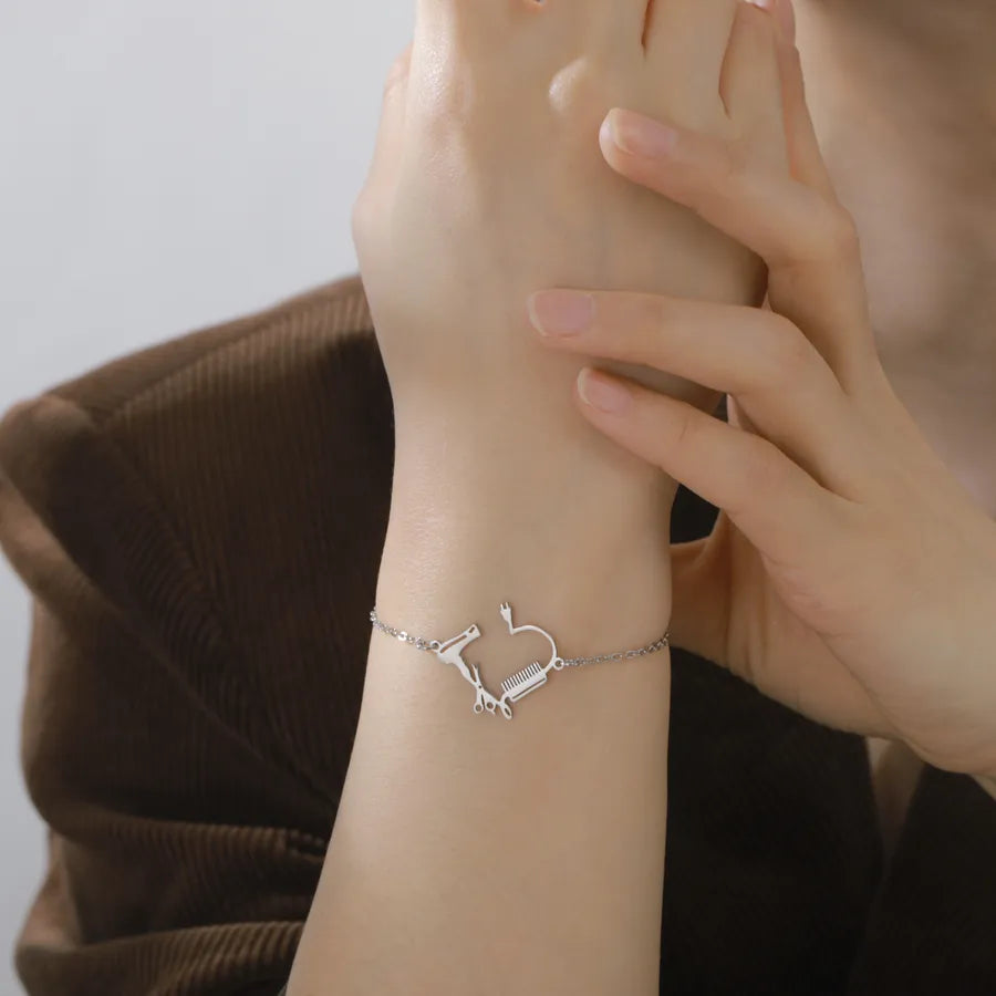 Gold Heart Pendant Stainless Steel Bracelet