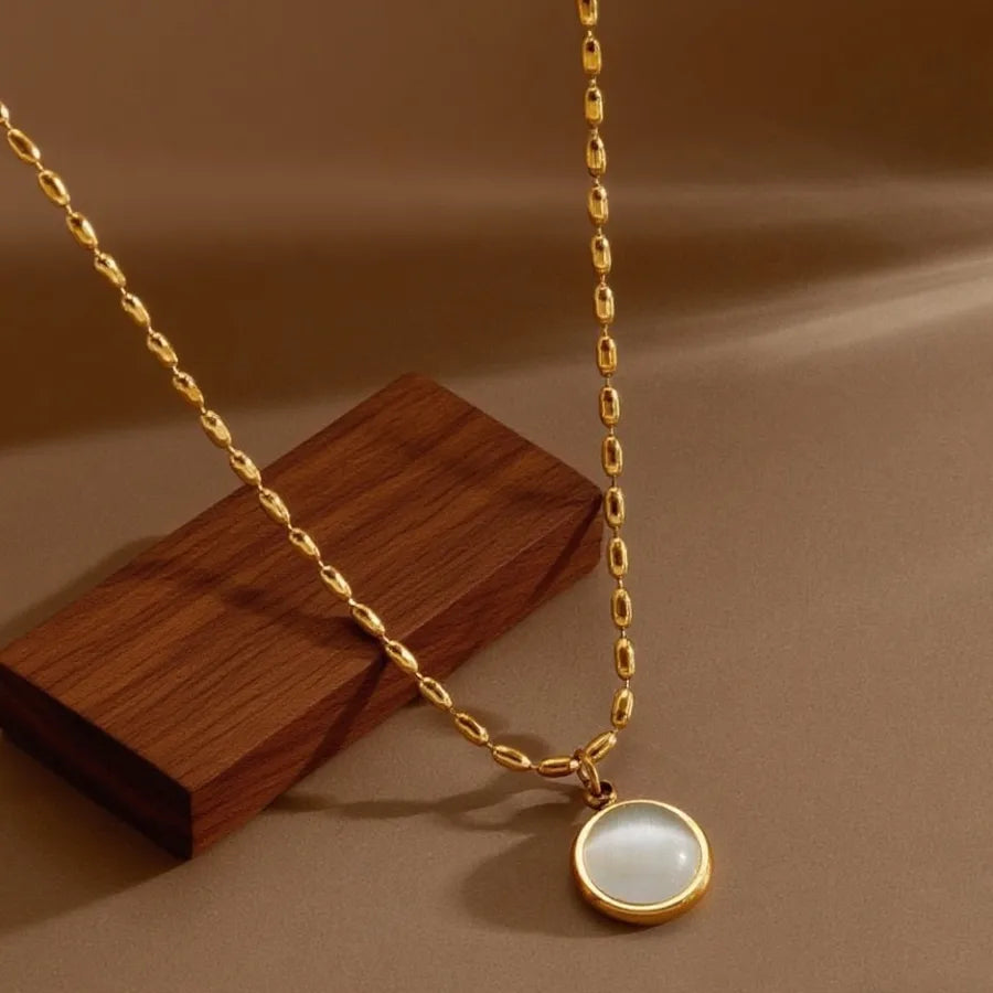 Elegant Titanium Steel Pendant Necklace X0204-Small Round Bean-Necklace- Gold