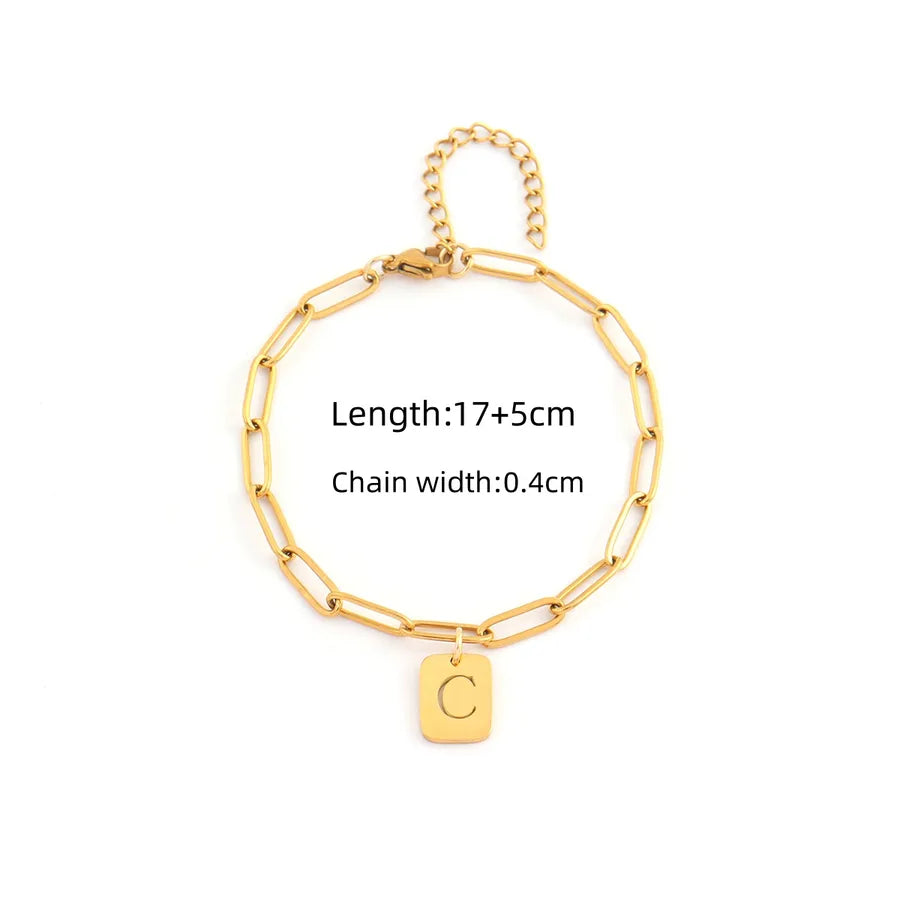 Gold Initial Paperclip Chain Bracelet Gold C