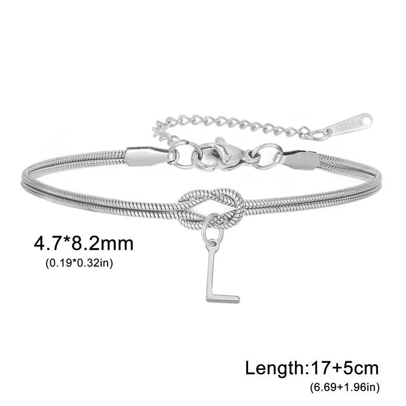 Double Layer Stainless Steel Letter Bracelet Letter L (steel Color)