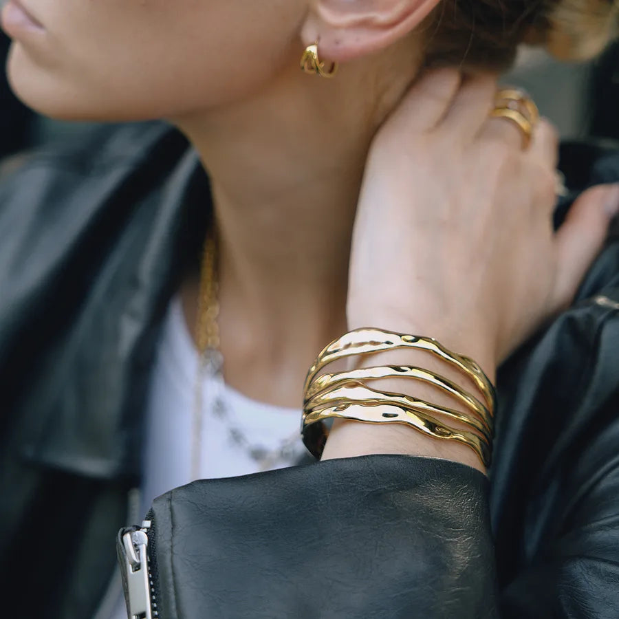 18K Gold Plated Stainless Steel Open Cuff Bracelet