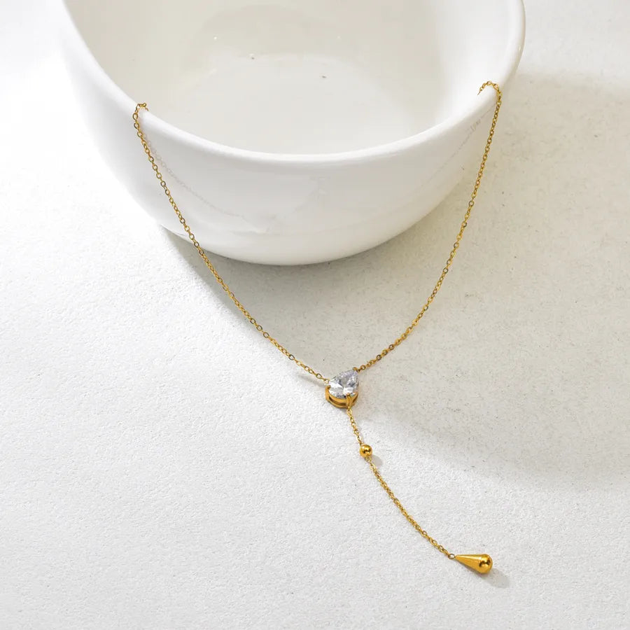 Gold Cross Tassel Necklace – Zircon & Stainless Steel