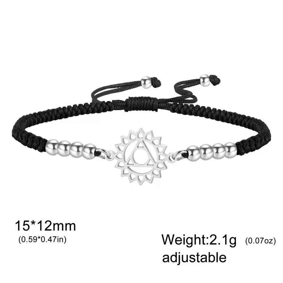 Mandala Lotus Red Rope Bracelet Element 7-steel Color with Black Rope