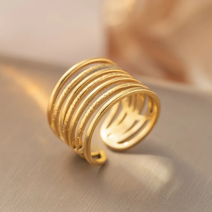 Geometric Titanium Steel Open Ring for Women K417 Gold Ring Adjustable