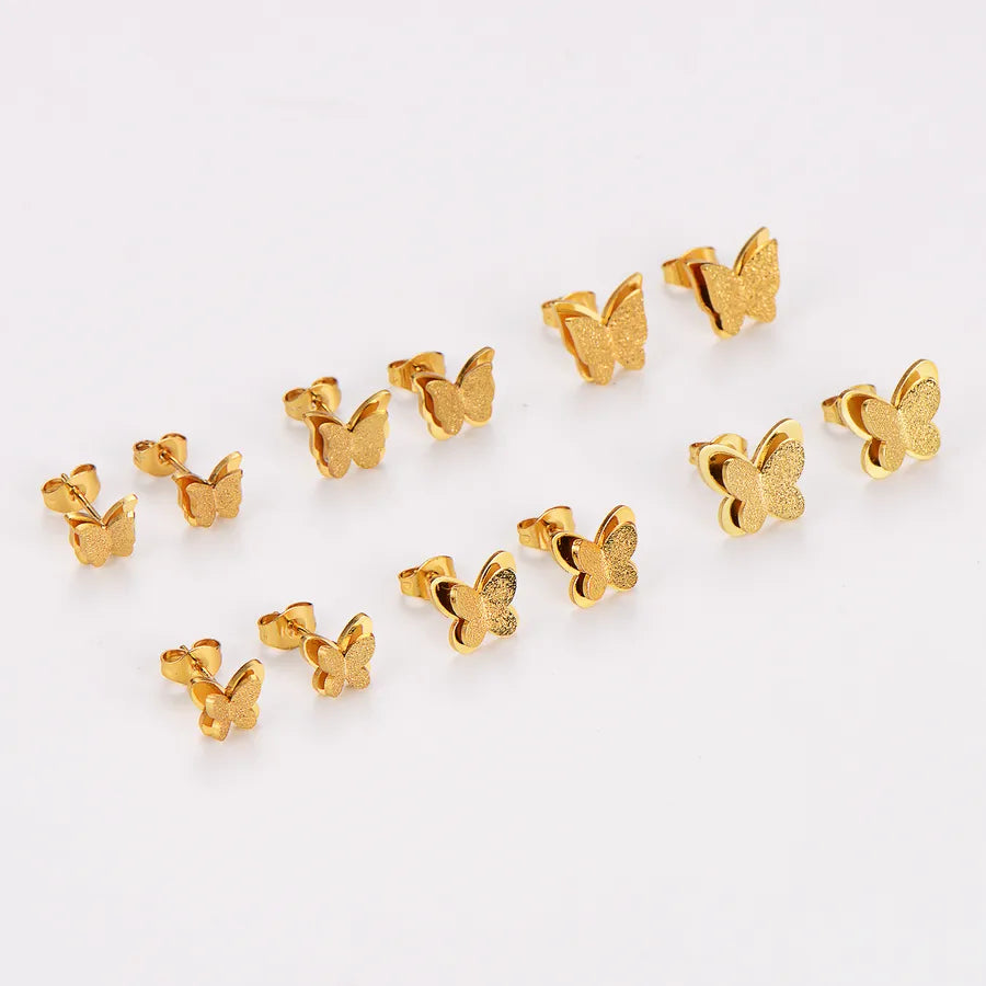 Gold Plated Butterfly Stainless Steel Stud Earrings