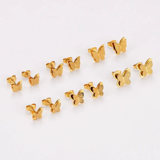 Gold Plated Butterfly Stainless Steel Stud Earrings