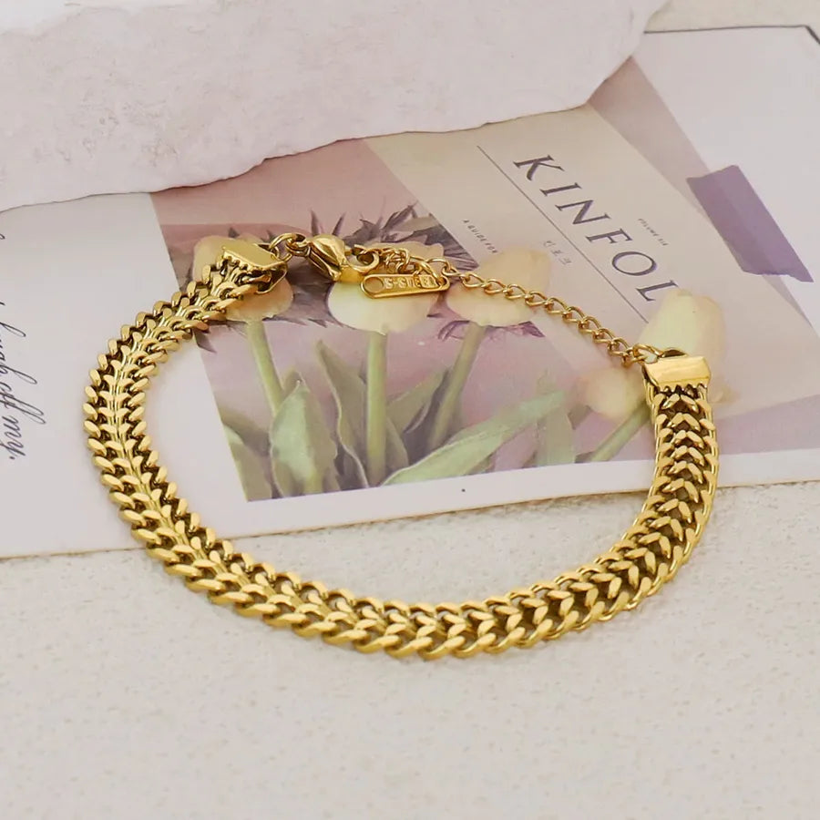 Gold Plated Stainless Steel Asymmetric Bracelet Average Size Gold Style 33