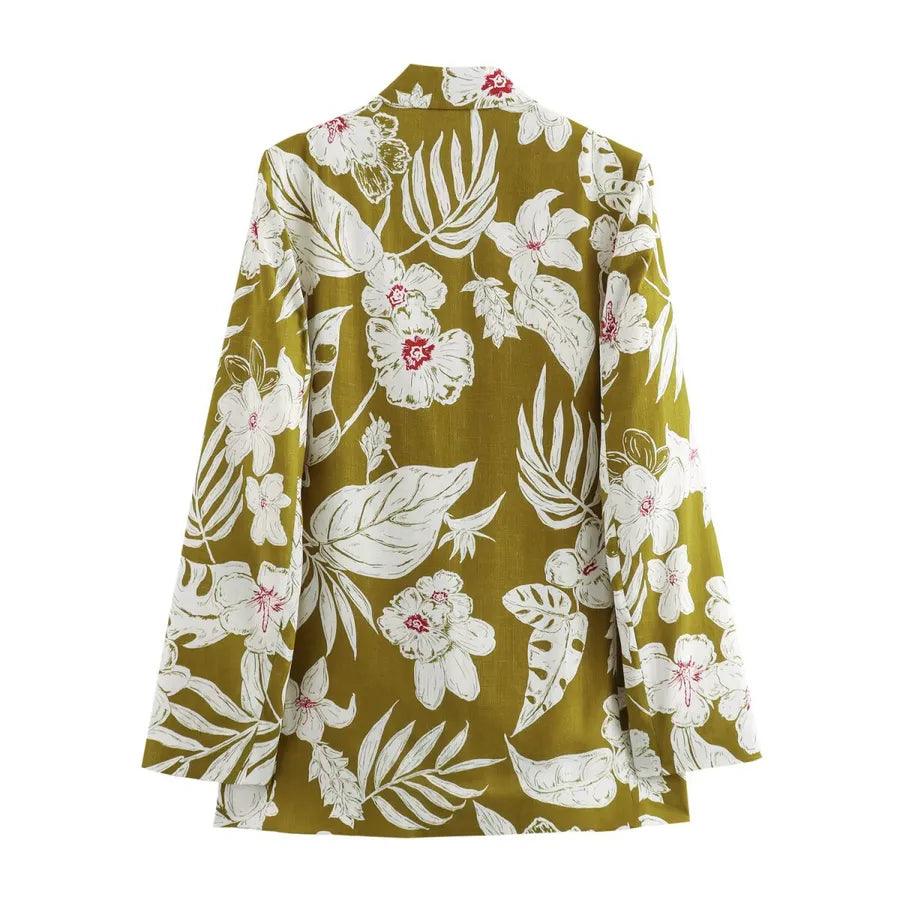 Elegant Floral Linen Blend Suit Jacket