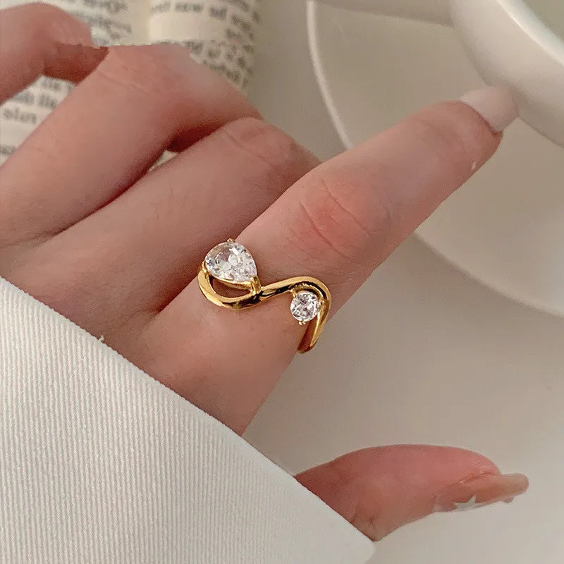 Gold Waterdrop Zircon Double Band Ring Golden No. 7