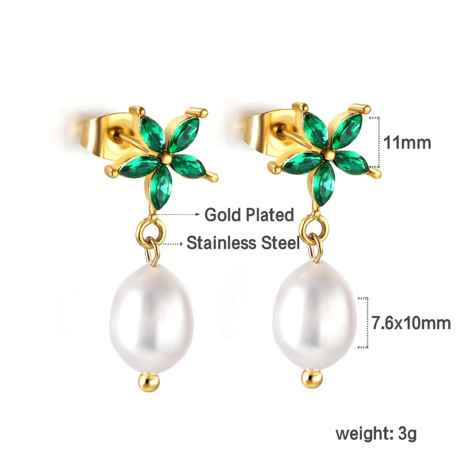18K Gold Plated Geometric Pearl Earrings EA57350MG