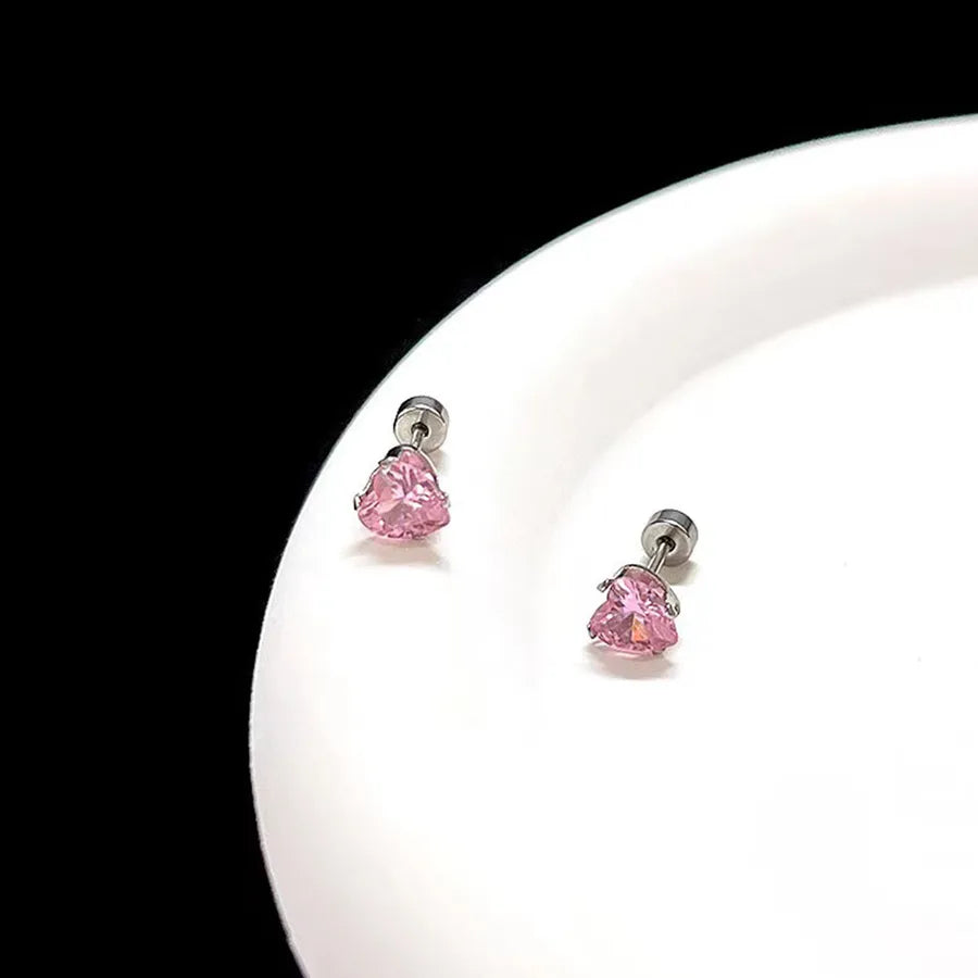 Gold Star & Heart Zircon Flat Back Earrings Silver