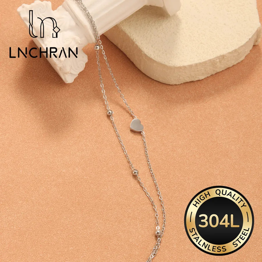 Silver Heart Pendant Double-Layer Bracelet