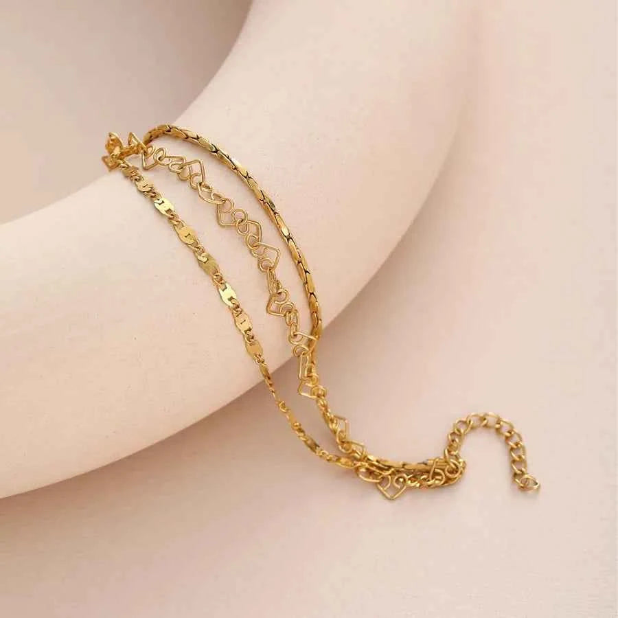 18K Gold Plated Heart Chain Necklace & Bracelet Set