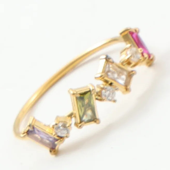 18K Gold Plated Titanium Steel Geometric Ring Type B Gold No. 8 A1545