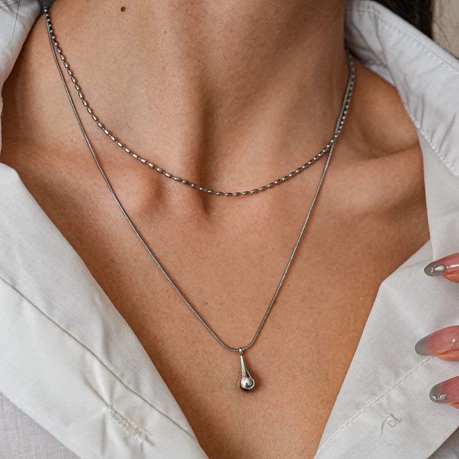 Stainless Steel Waterdrop Double Layer Necklace