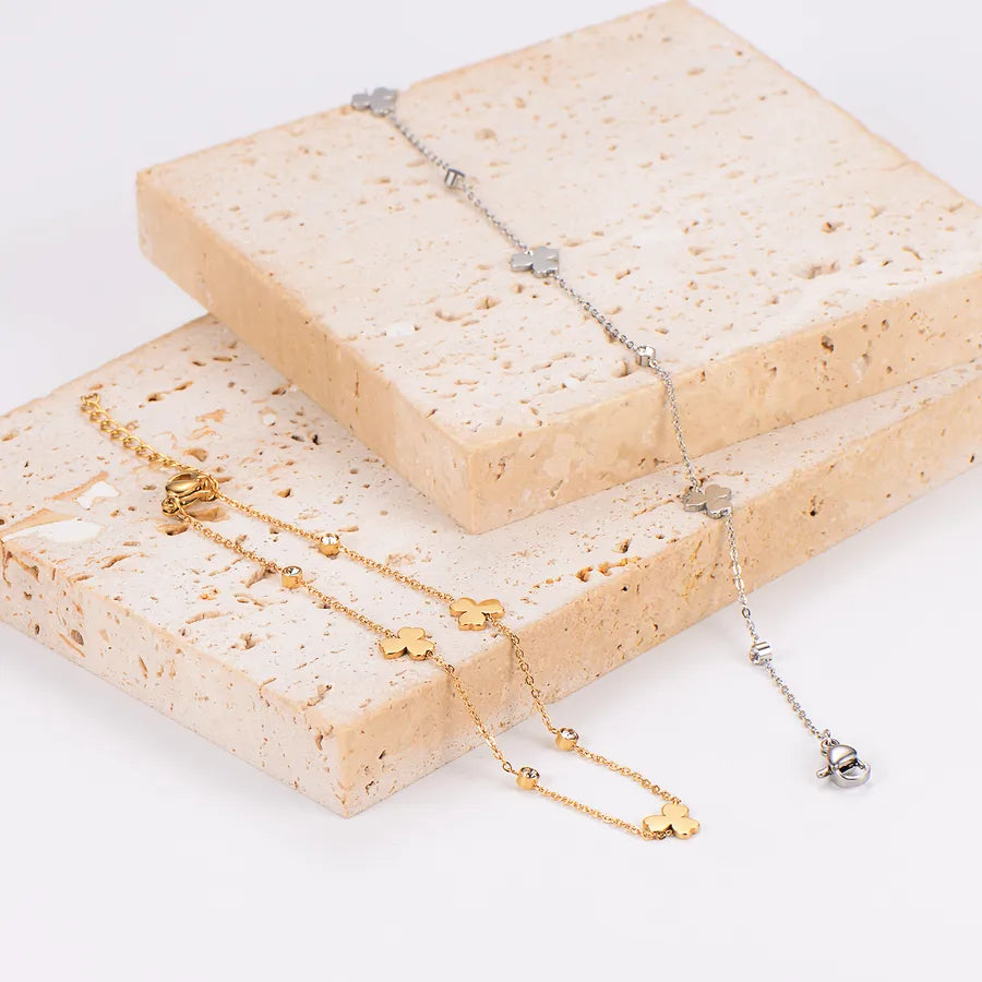 Gold Heart Flower Anklet – Stainless Steel