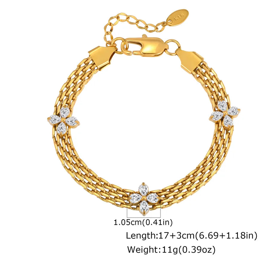 Women's Gold Mesh Flower Bracelet with Zircon BR-2650G03