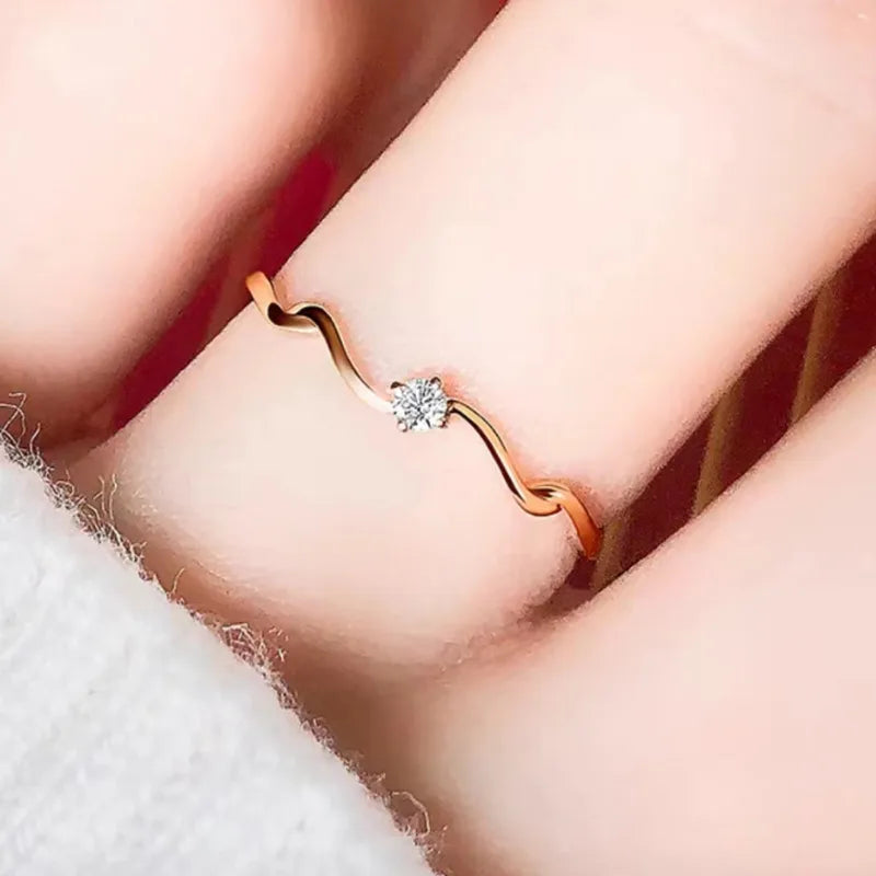 Gold Plated Titanium Wave Ring with Zirconia