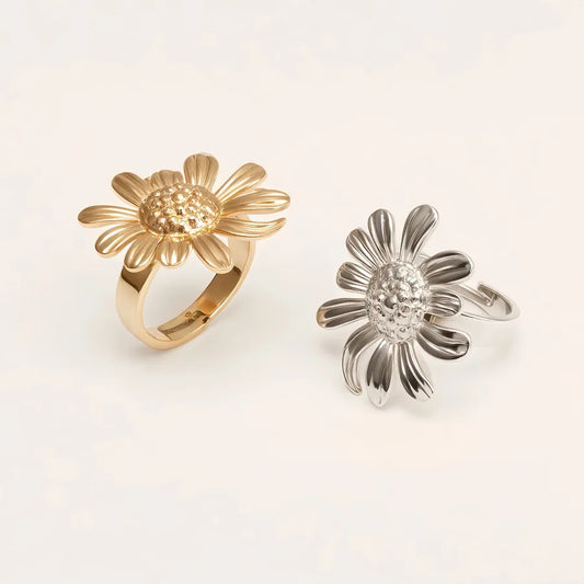 Vintage Sunflower Stainless Steel Open Ring