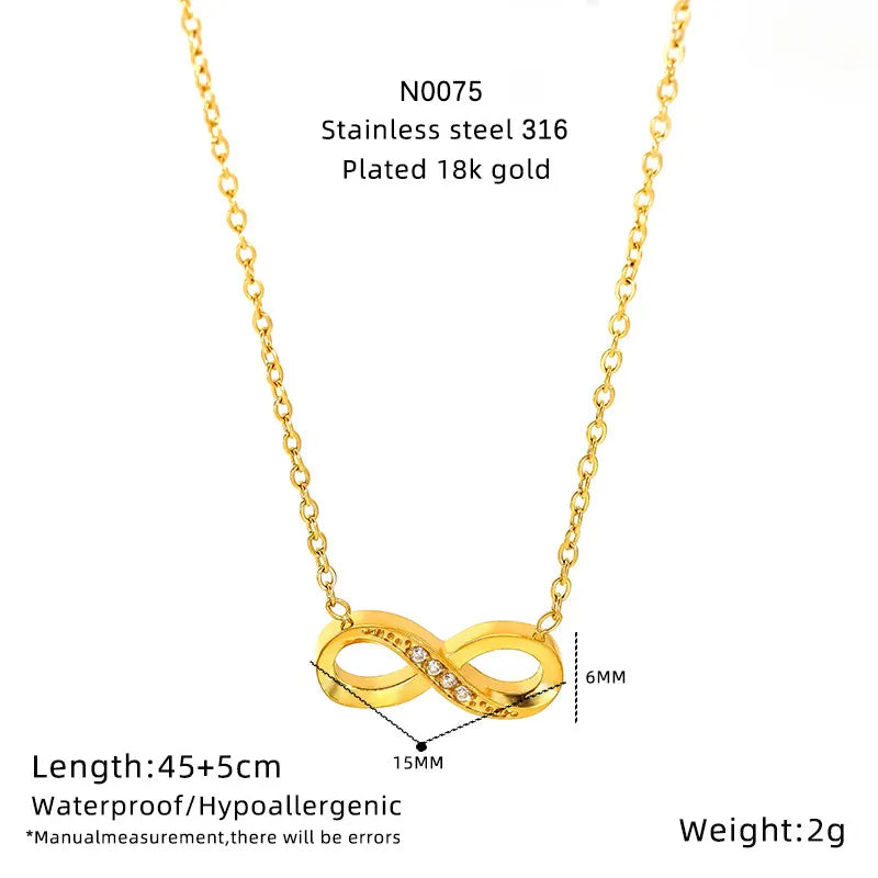 Titanium Infinity Necklace with Zircon N0075 Gold 4-piece Model