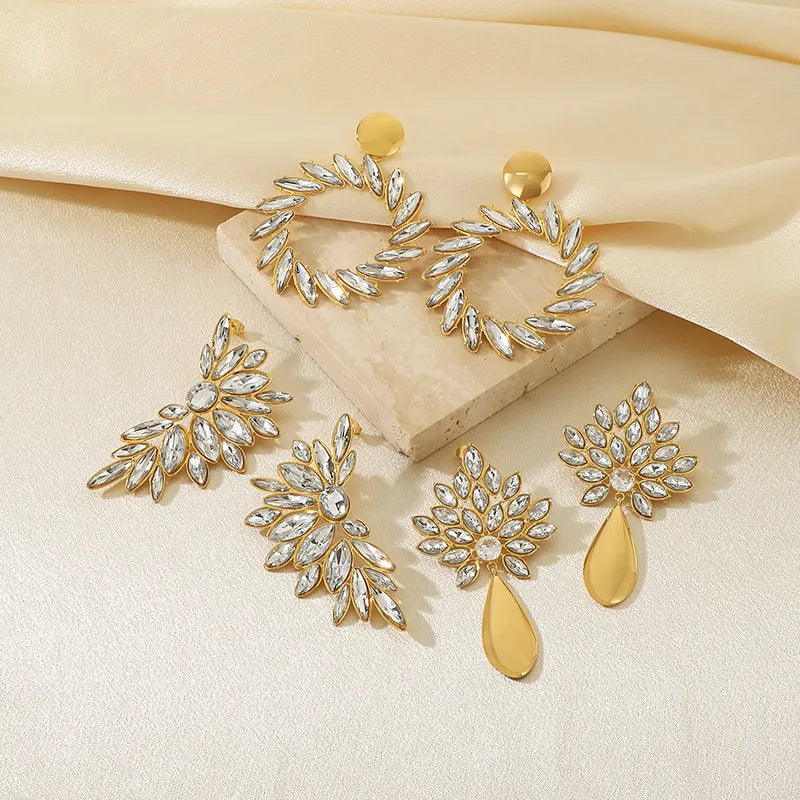 Gold Geometric Floral Drop Earrings