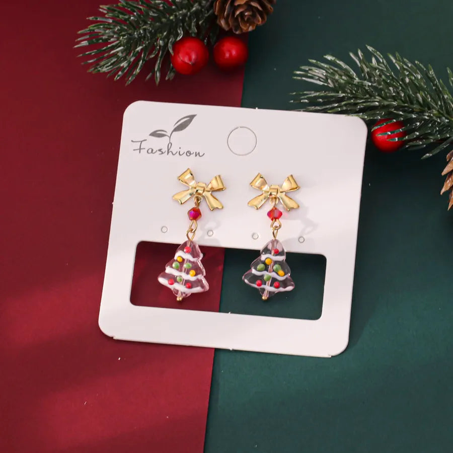 Hand-Painted Christmas Tree Earrings Pink