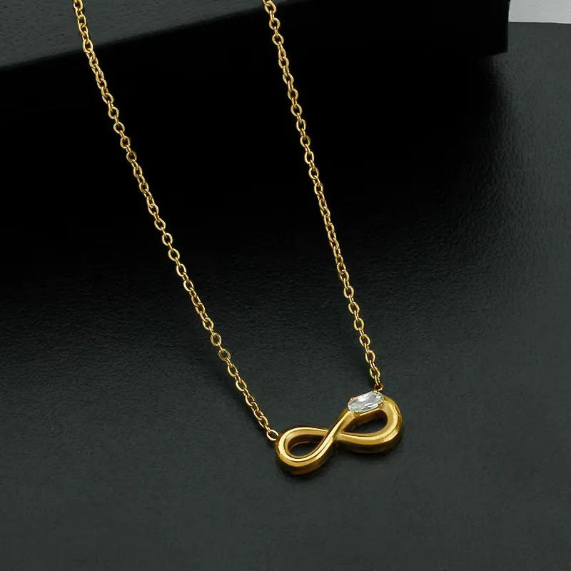 Titanium Infinity Necklace with Zircon N0085 Gold Oval Style