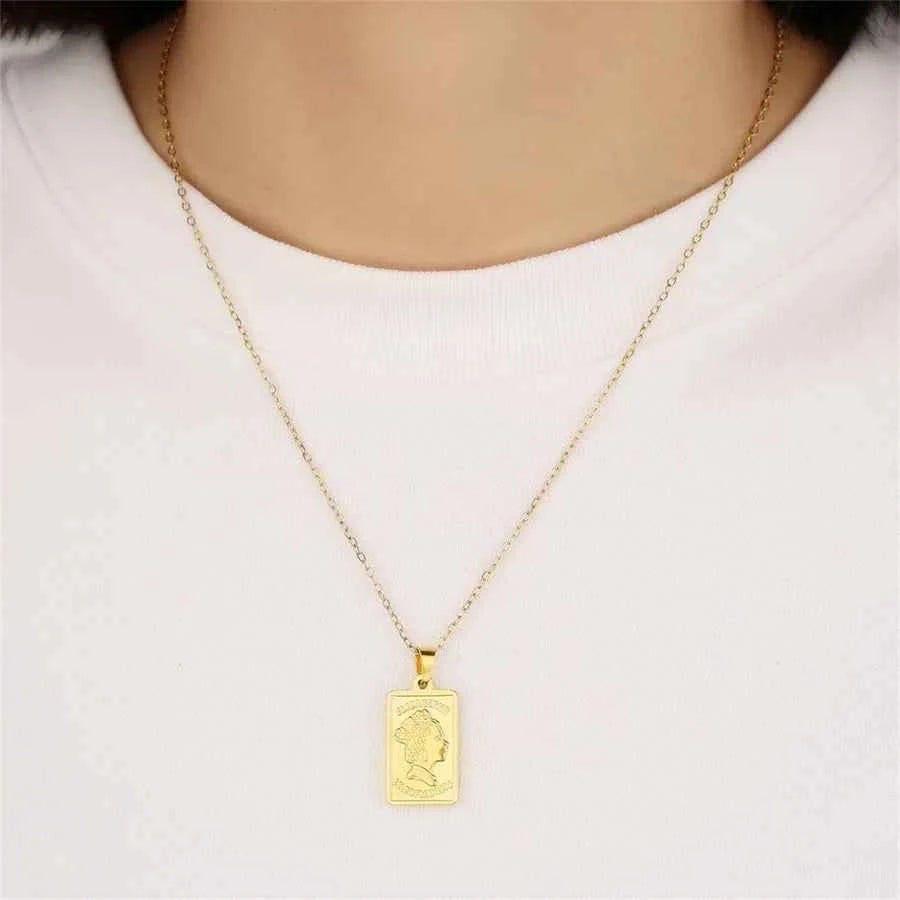 Queen Head Pendant Stainless Steel Necklace