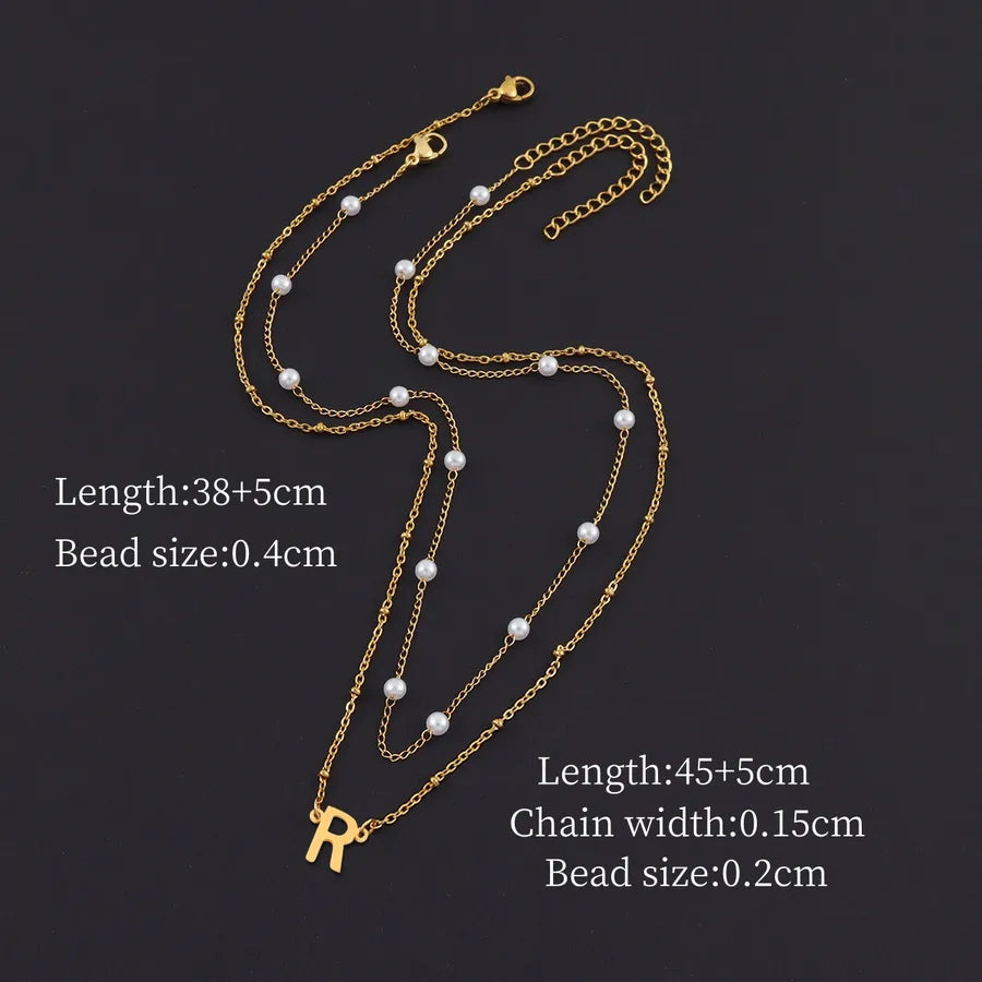 Minimalist Gold Initial Pendant Layered Necklace Gold R