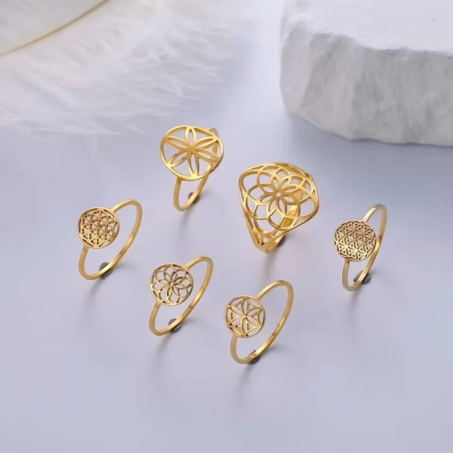 Boho Floral 18K Gold Stainless Steel Ring