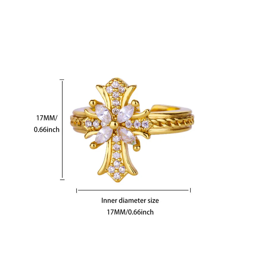 Gold Plated Cross & Star Ring for Women Average Size Multicolor JZ8116G