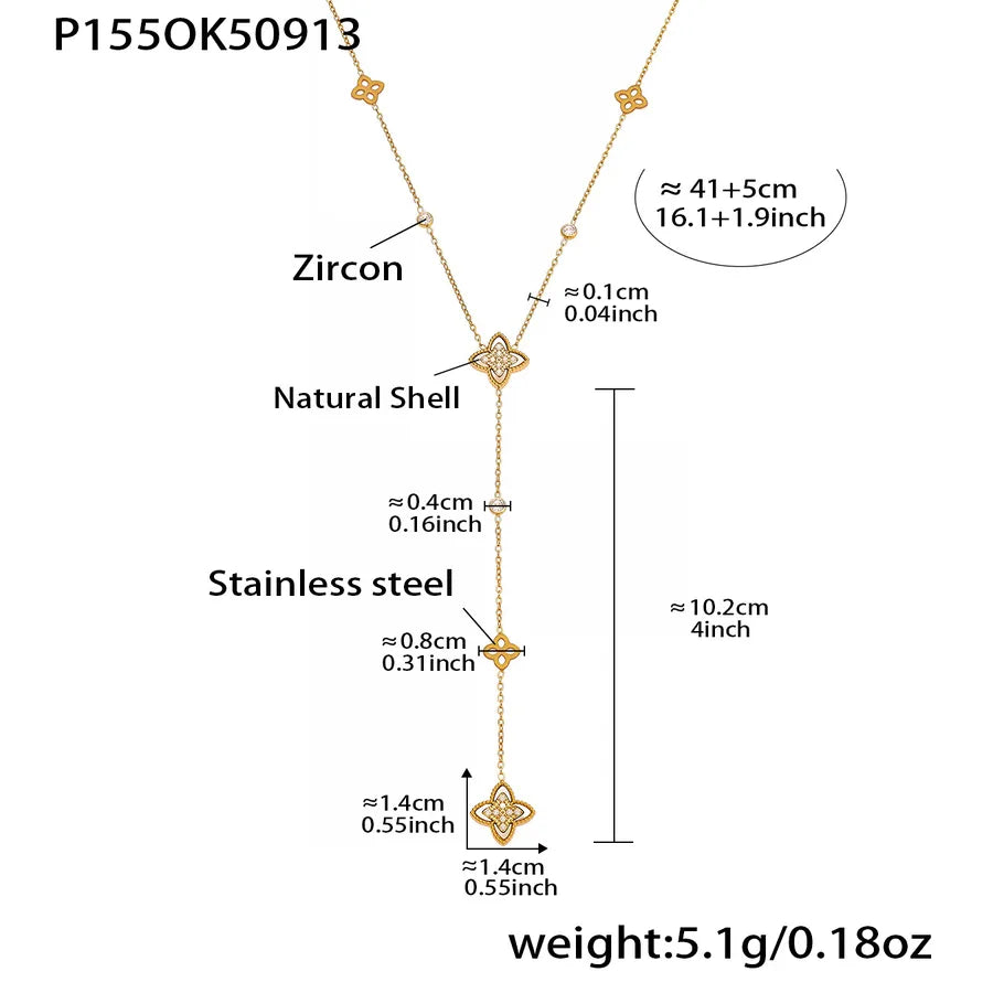 Gold Y Necklace with Zircon & Pearl Accents P155- Gold Y-shaped Necklace 41+5cm