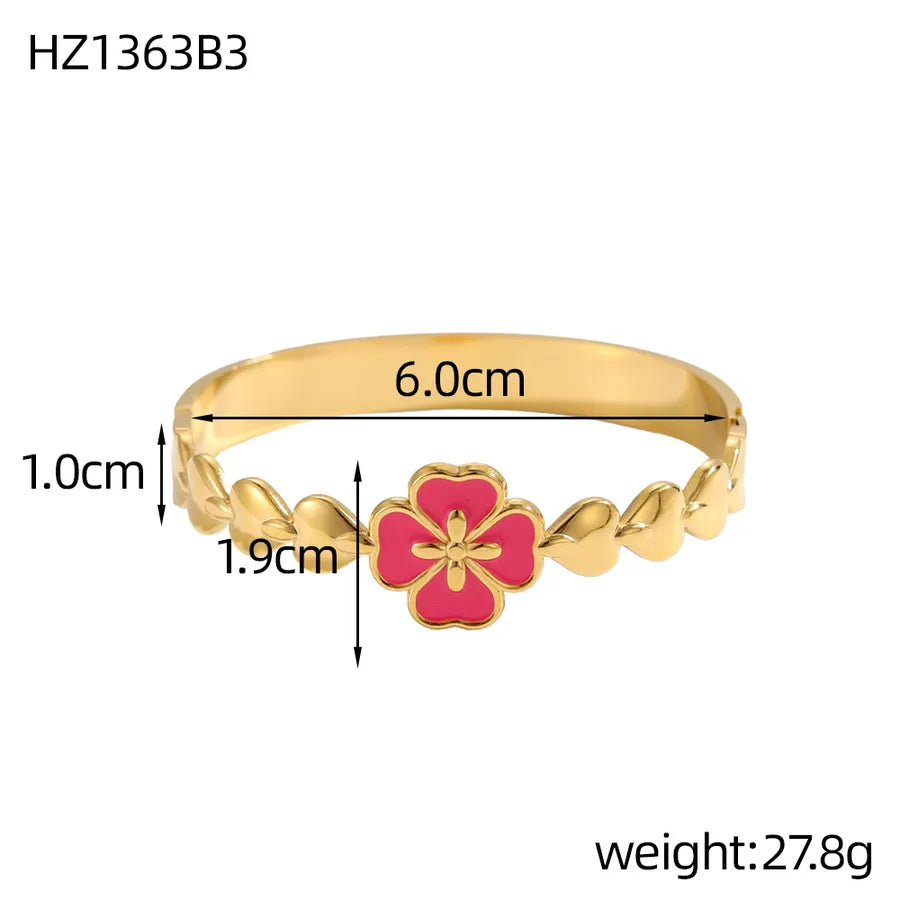 Stainless Steel Four Leaf Clover Bangle HZ1363B3