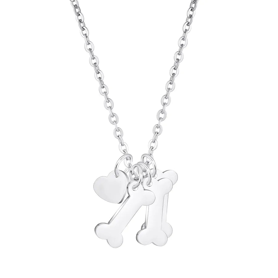 Gold Plated Heart & Bone Pet Name Necklace Necklace Dog Bone Heart Steel Color 3