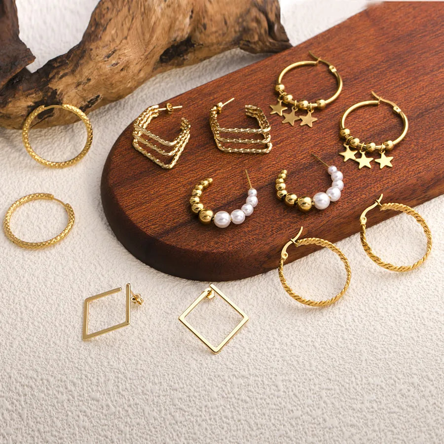 Minimalist Geometric Stainless Steel Hoop Earrings