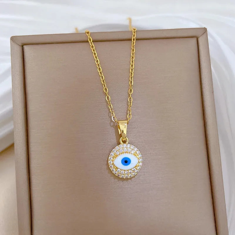 Gold Butterfly & Fish Choker Necklace E422 Titanium Steel Chain Copper Pendant