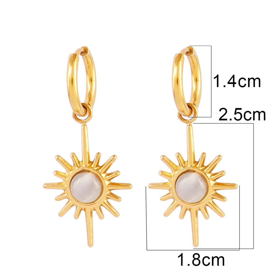 Turquoise Gold-Plated Geometric Hoop Earrings White Cat Eye-B0115