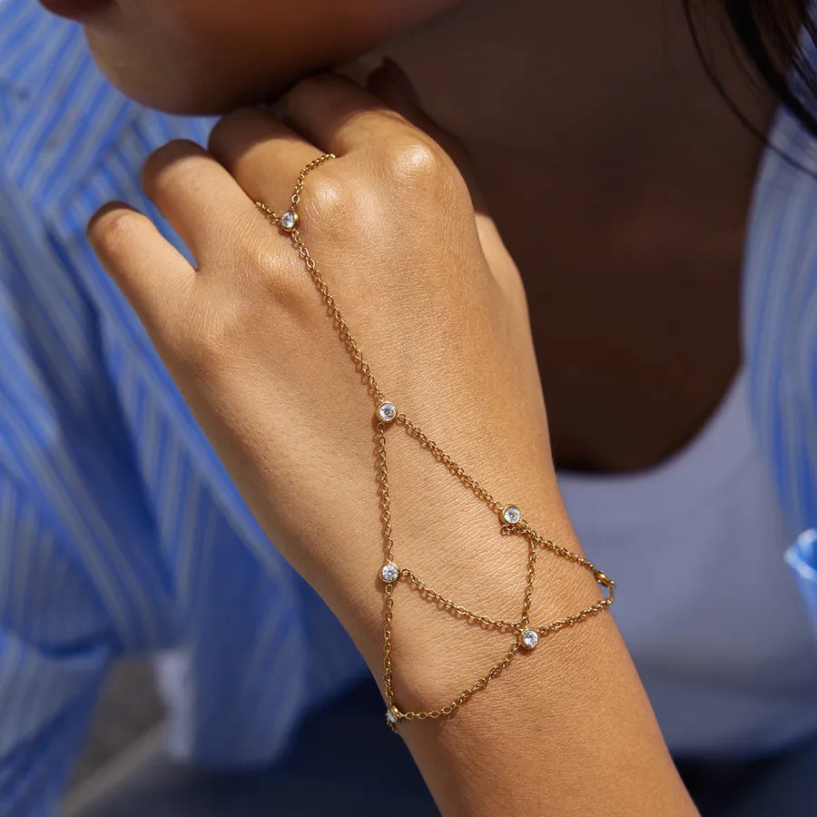 Gold Mesh Zircon Finger Bracelet for Women