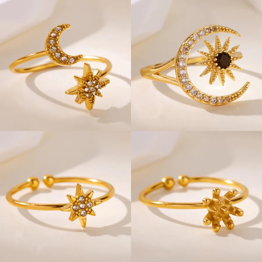 18K Gold Star & Moon Ring for Women