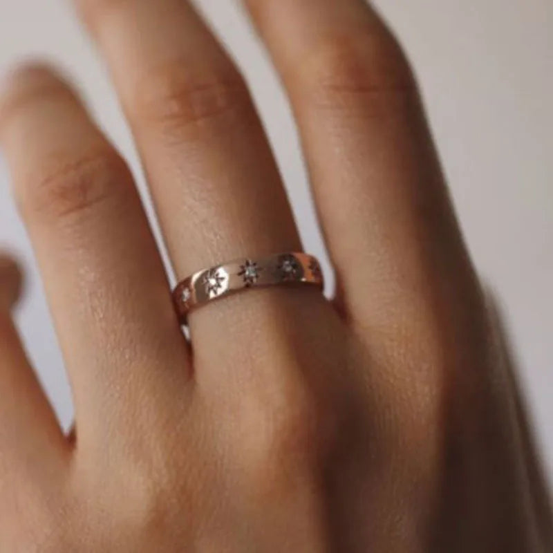 Star Diamond Ring in 18K Gold Plated Titanium Steel