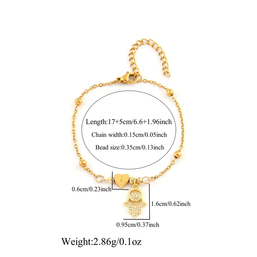 18K Gold Plated Hamsa & Heart Charm Bracelet