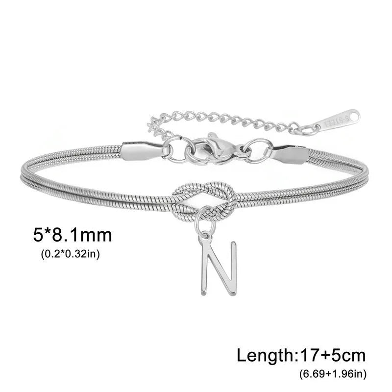 Double Layer Stainless Steel Letter Bracelet Letter N (steel Color)