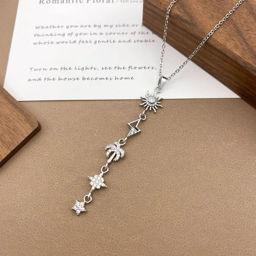 Gold Plated Sun Moon Star Pendant Necklace XL5134 Sun Star Tassel Necklace Silver