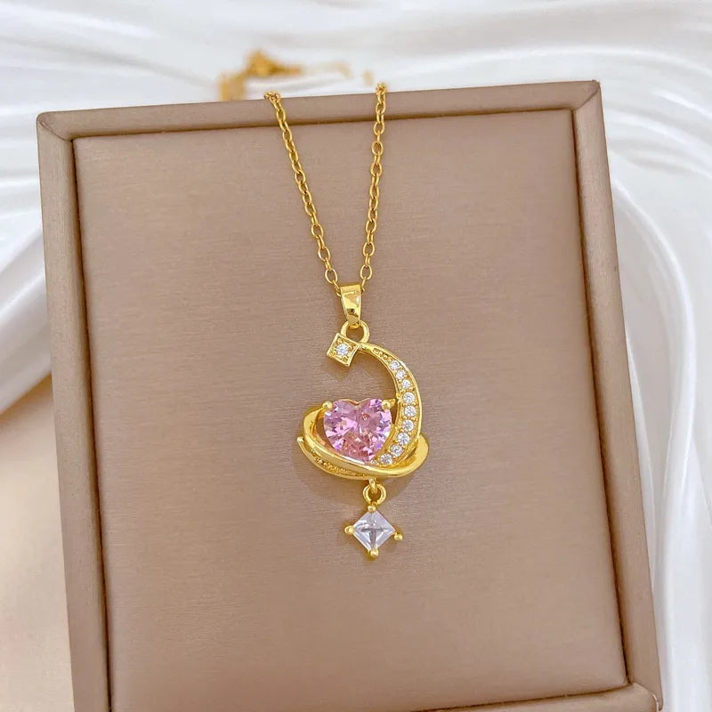 Gold Butterfly & Fish Choker Necklace G212 Titanium Steel Chain Copper Pendant